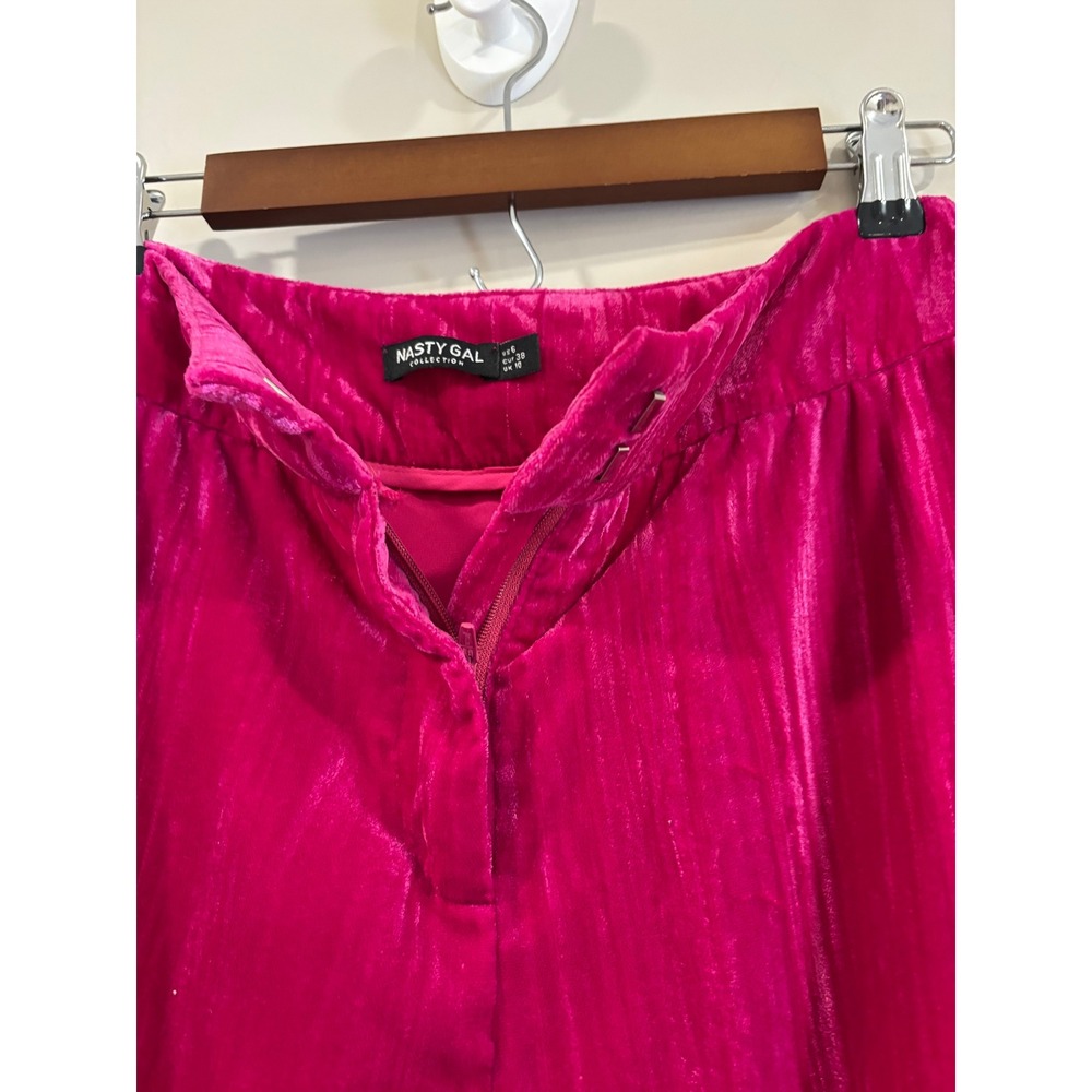 Nasty Gal Collection Velvet Trousers Hot Pink Excellent Wide Leg High Rise Pants - Picture 5 of 9